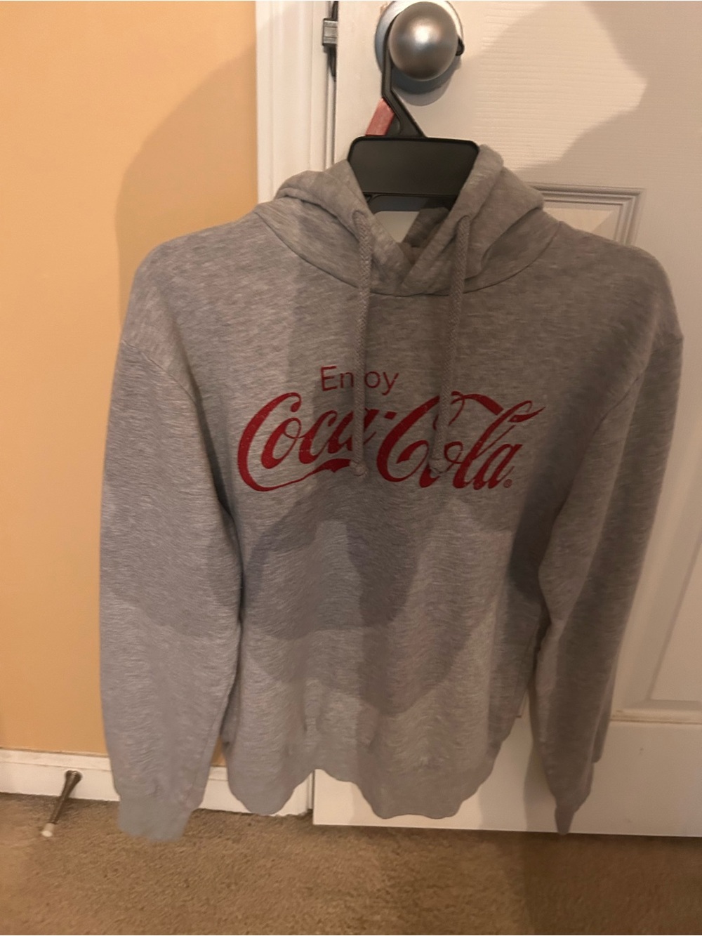 Coca Cola Gray Hoodie with Red Script Logo - Men's
